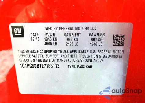 2014 Chevrolet Cruze Lt from USA, damaged, VIN 1G1PC5SB1E7183112